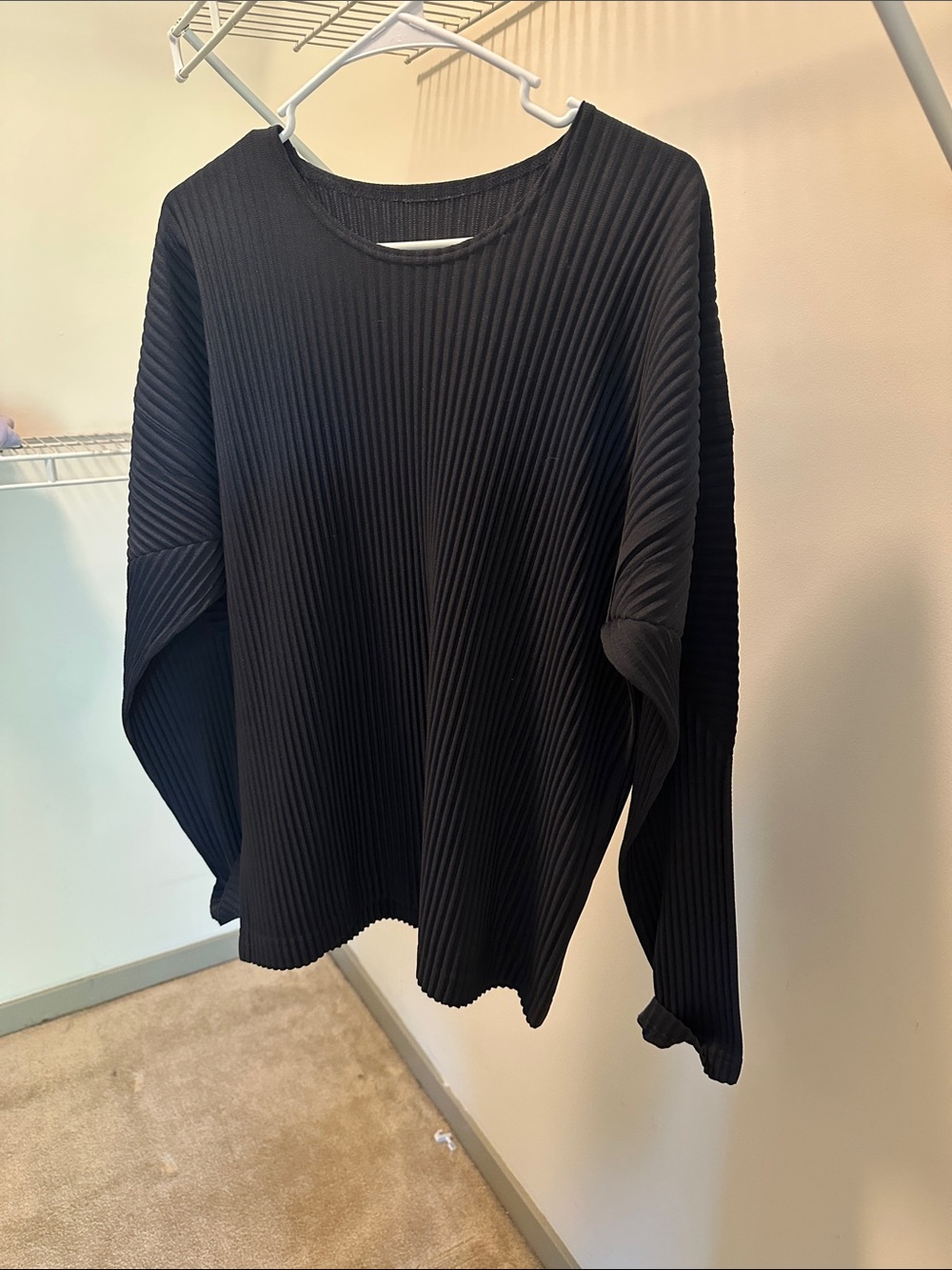 Issey Miyake Black Pleated Short Sleeve Tee